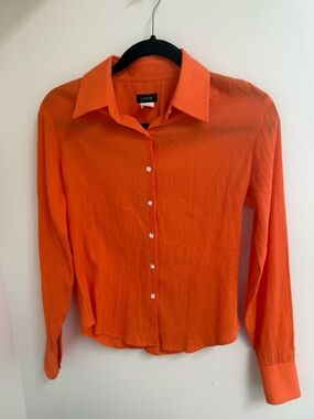 J. Crew 100% Cotton Crinkle Gauze Button Down Shirt Orange 4